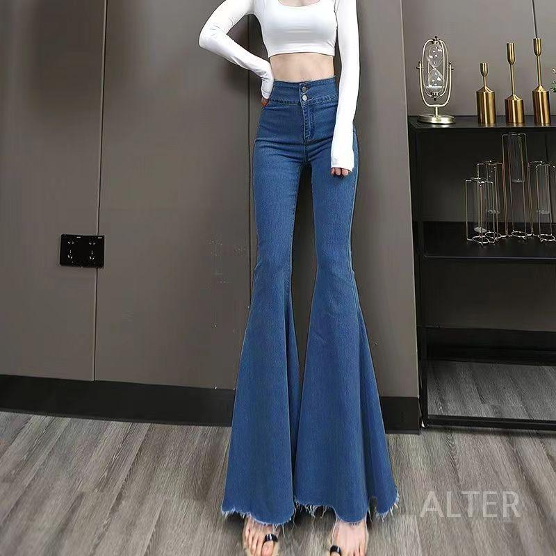 데님 팬츠 여성 부츠컷 나팔바지 긴바지 블랙 크롭 팬츠 S(40-47.5kg) - 상세 이미지 3