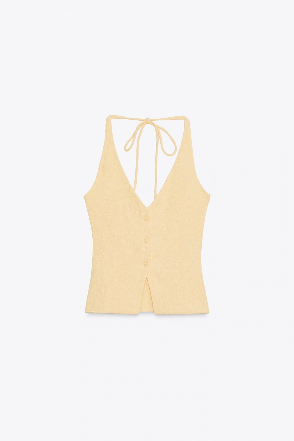 자라 텍스처 베스트 홀터넥 민소매 버튼탑 5039/806 YELLOW - 메인 이미지