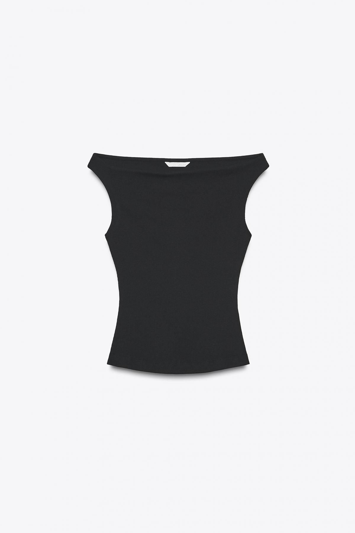 자라 트렌디 오프숄더 골지 티셔츠 1044/629 BLACK - 메인 이미지