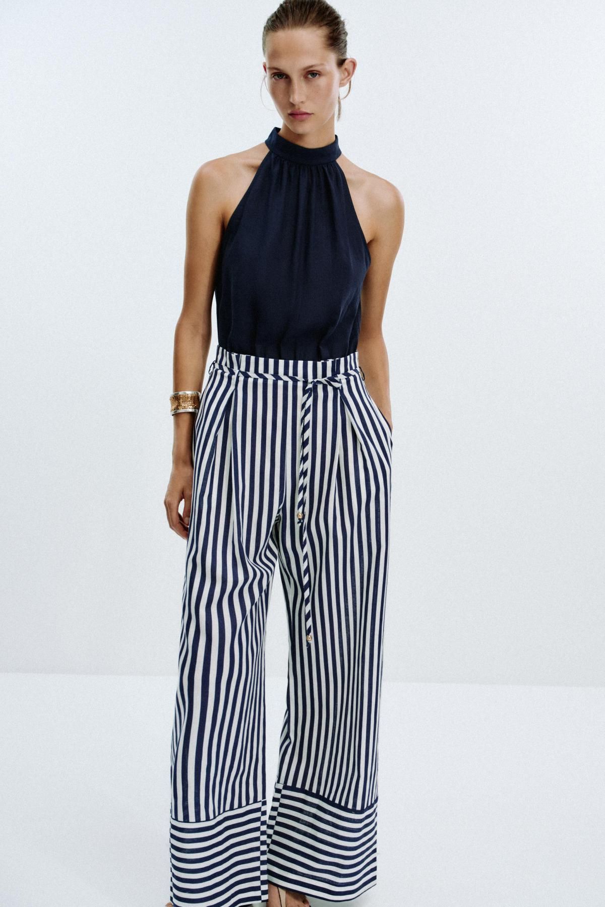 자라 스트라이프 린넨 블렌드 와이드 점프수트 8445/667 BLUE/WHITE - 상세 이미지 3