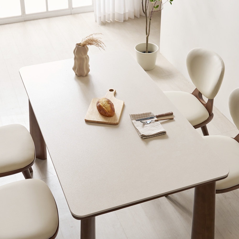 브로나 4인용 포세린 세라믹식탁 세트 원목 테이블 세라믹상판 식탁+의자4, 1400mm, 월넛