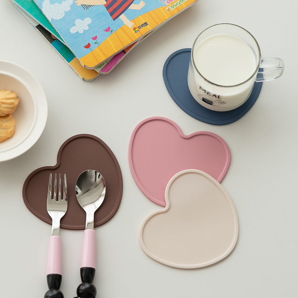 국산 플라이토 실리콘 컵받침 카페 예쁜 티코스터 컵받침대 디자인 주문제작 하트 12cm - 상세 이미지 2