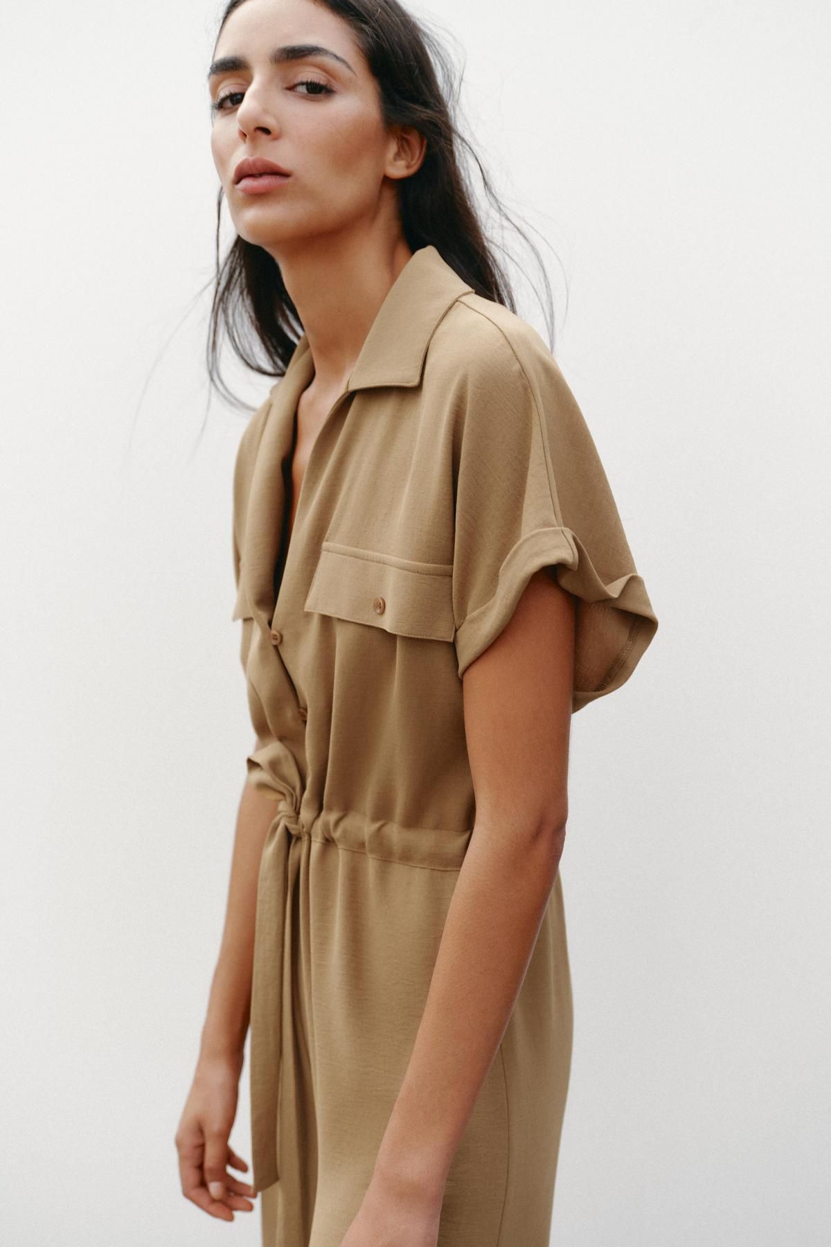 자라 와이드핏 테크니컬 점프수트 포켓 랩카라 0264/208 KHAKI - 상세 이미지 5