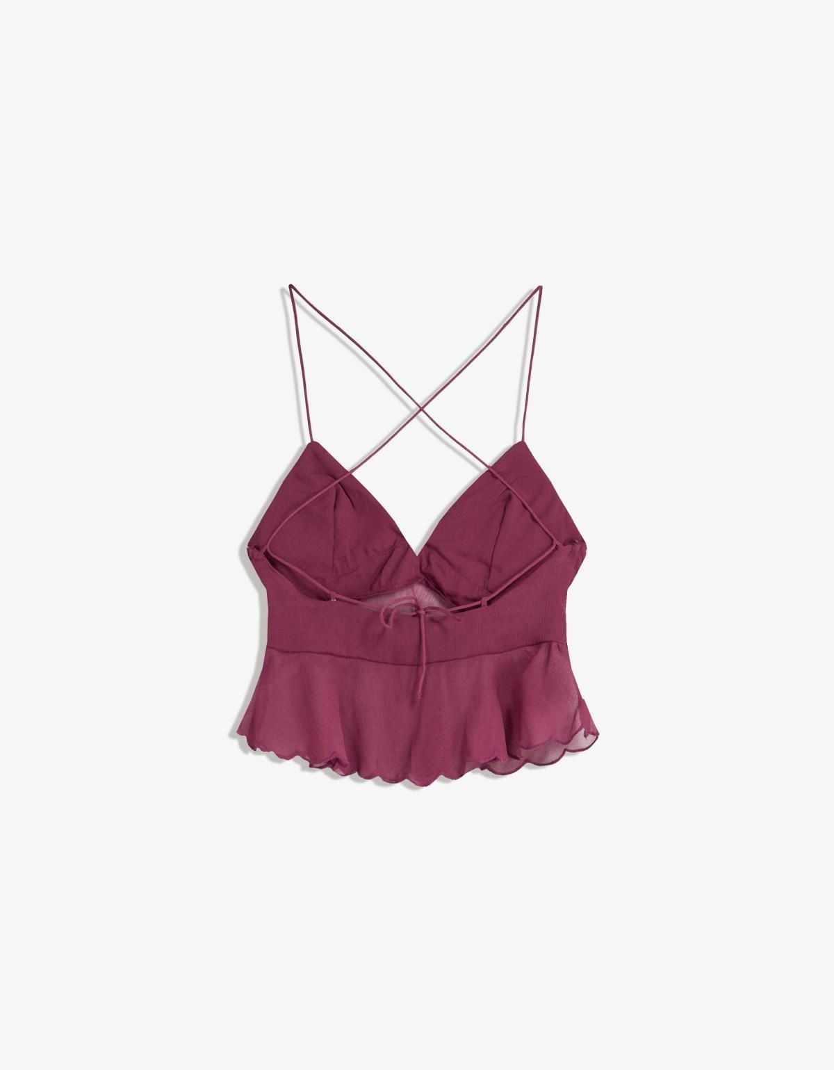 버쉬카 레이스 자수 스트랩 크롭탑 8774/404 MAROON - 상세 이미지 5