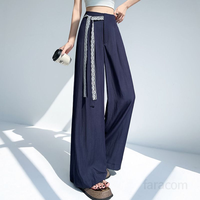 여성 실크 텐셀 데님 와이드팬츠 여름 루즈핏 캐주얼바지 시원한 착용감 밴딩 편안한 외출용 데일리 스타일링용 - 상세 이미지 2