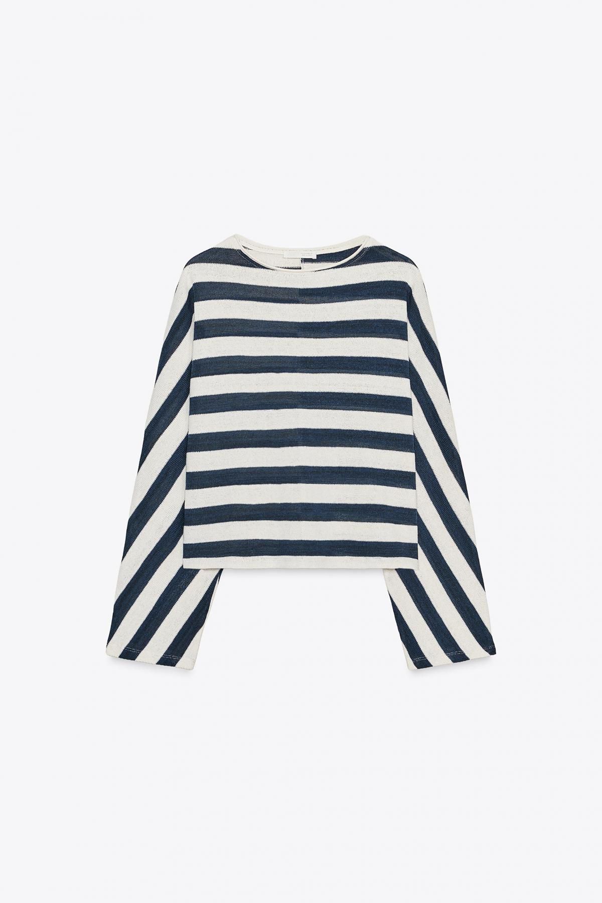 자라 스트라이프 라운드넥 배트윙 소매 코튼 니트 탑 1165/260 NAVY / WHITE - 메인 이미지