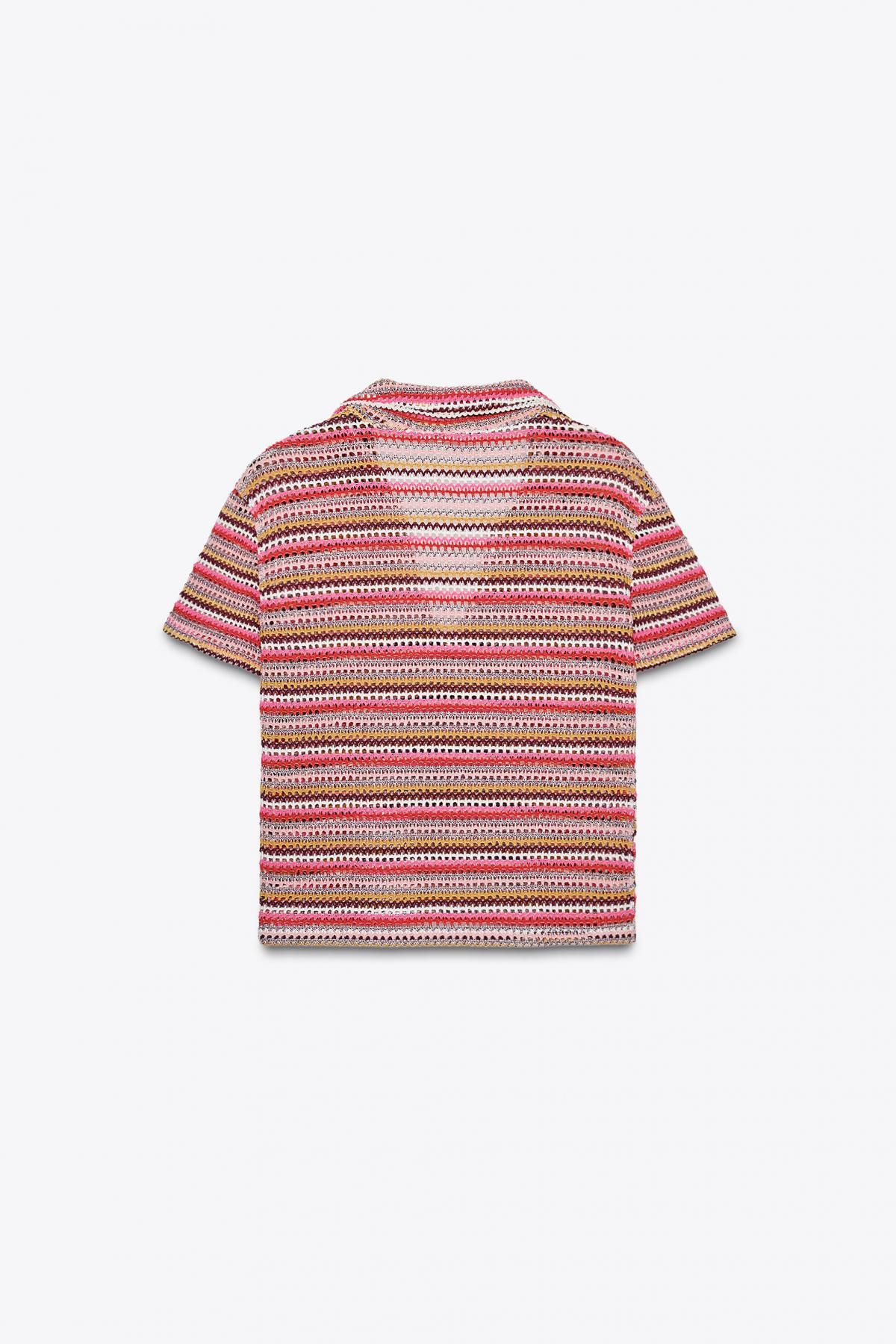 자라 멀티컬러 크로셰 브이넥 반팔 폴로 셔츠 1131/809 MULTICOLOURED - 상세 이미지 4