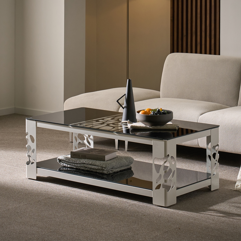 세피아 2단 강화유리 1200 거실테이블 블랙