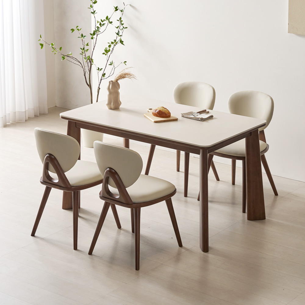 브로나 4인용 포세린 세라믹식탁 세트 원목 테이블 세라믹상판 식탁+의자4, 1400mm, 월넛