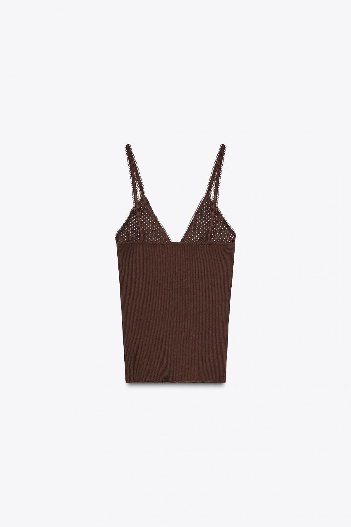 자라 브라운 포인텔 니트 민소매 브이넥 탑 5644/825 BROWN - 상세 이미지 5