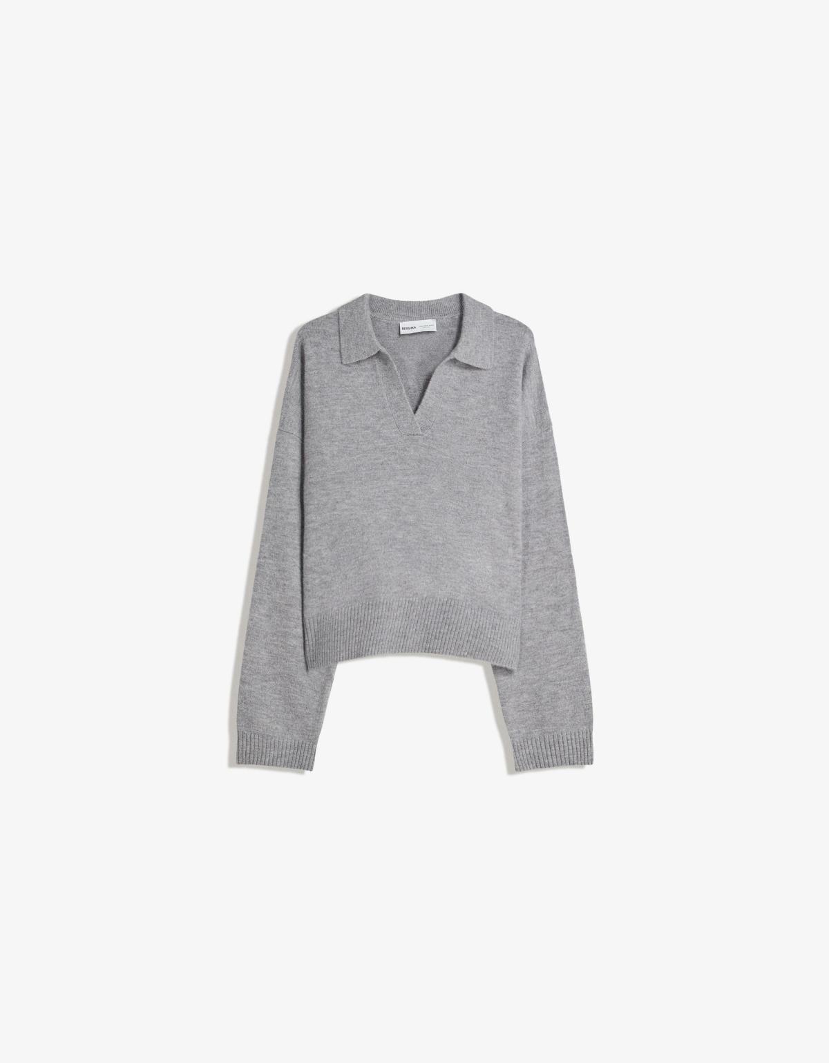 버쉬카 미니멀 카라넥 폴로 니트 스웨터 7121/686 GREY - 상세 이미지 3