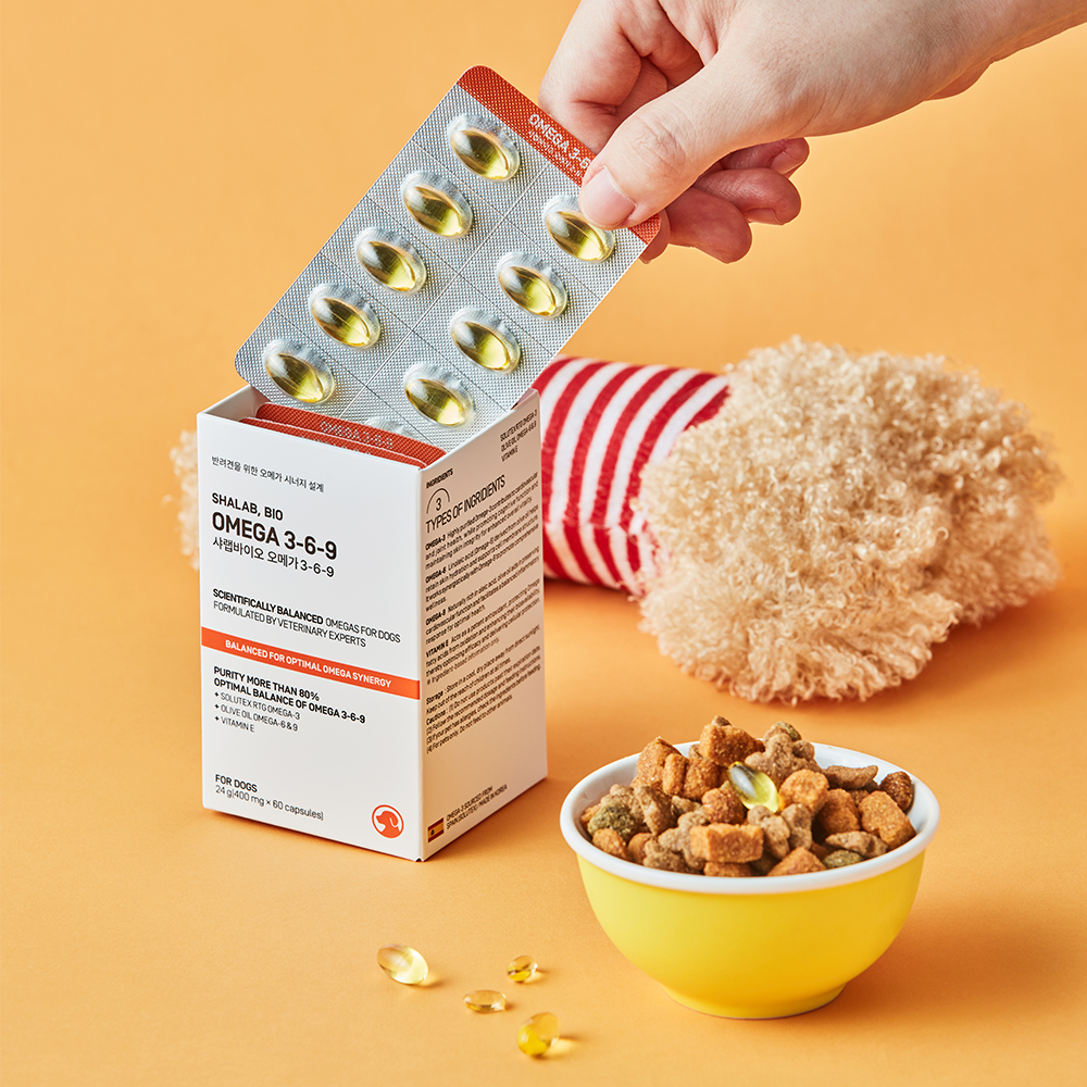 서울대 수의학 교수 개발 [고함량] 샤랩바이오 강아지 오메가3 6 9 영양제 피부 항산화 노견 면역 혈관 60캡슐