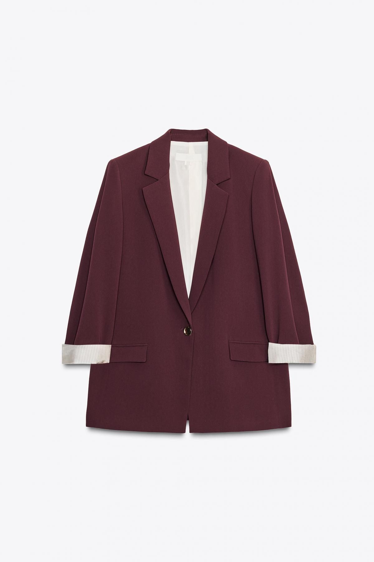 자라 테일러드 프린트 커프스 싱글버튼 블레이저 8195/518 BURGUNDY - 상품 이미지