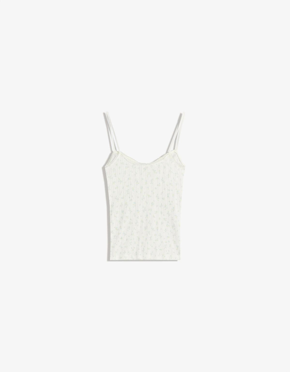 버쉬카 프린트 포인텔 스트랩 민소매 탑 8900/326 CREAM - 상품 이미지