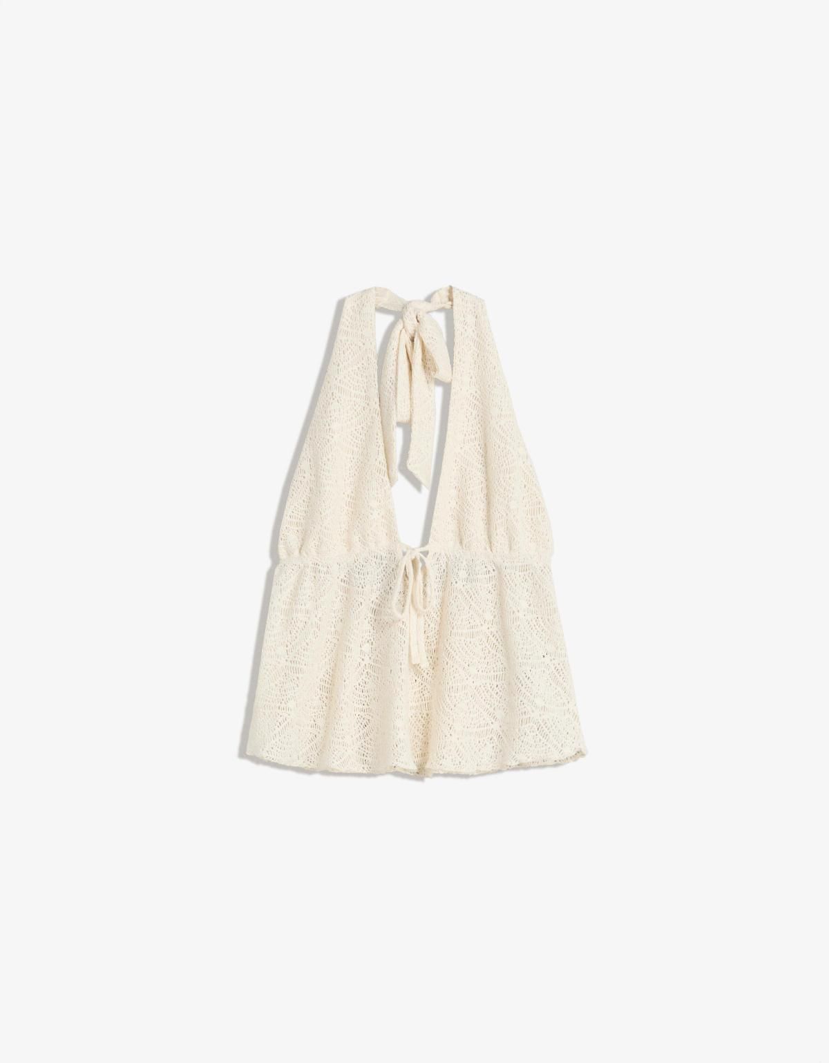 버쉬카 러스틱 백리본 홀터넥 민소매 탑 8700/360 CREAM - 상품 이미지