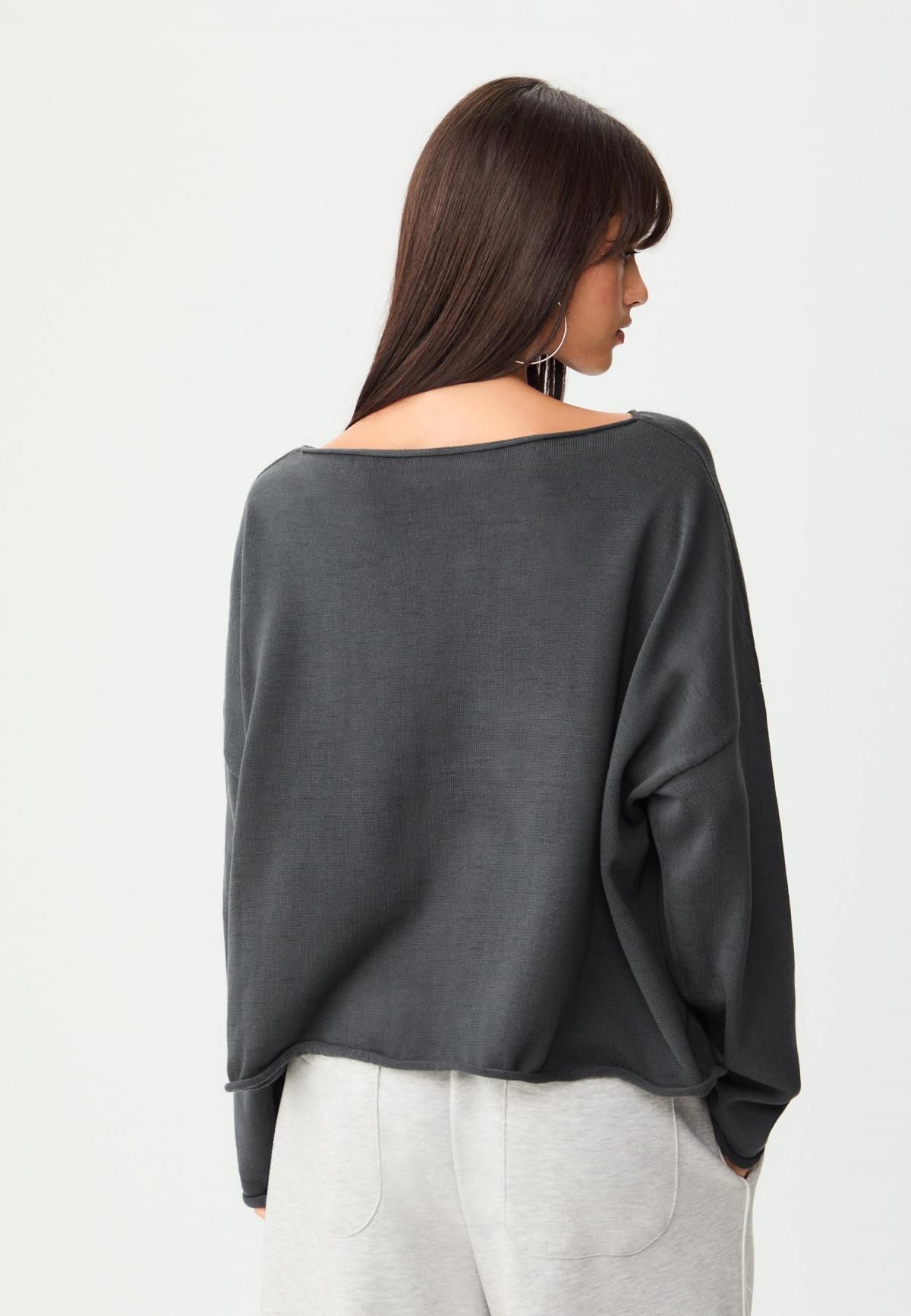 스트라디바리우스 크롭 보트넥 심리스 니트 스웨터 8532/600 DARK GREY - 상세 이미지 4