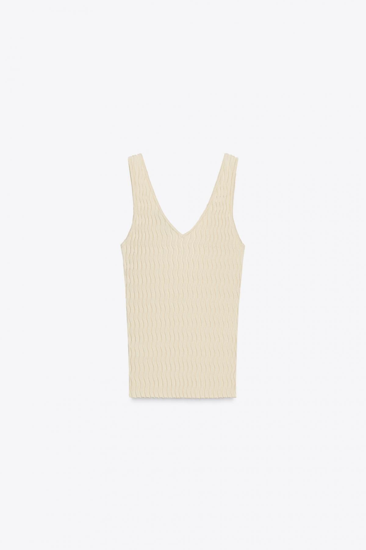 자라 텍스처 브이넥 니트 민소매 탑 4938/109 CREAM - 상세 이미지 3
