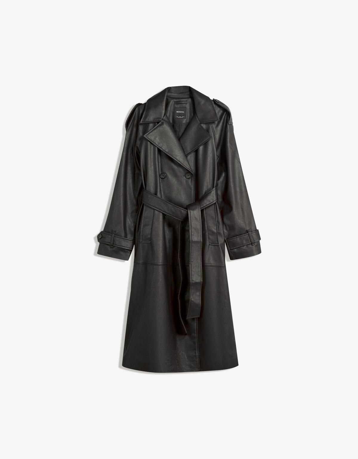 버쉬카 페이크 레더 벨트 트렌치코트 6890/718 BLACK - 상품 이미지