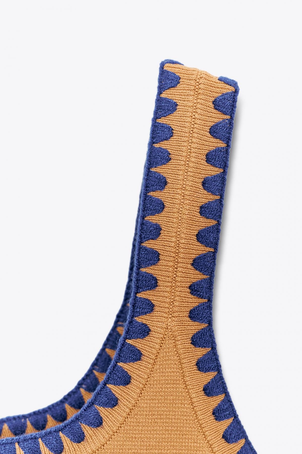 자라 배색 자수 크롭 니트 민소매 탑 2142/105 MID-CAMEL - 상세 이미지 5