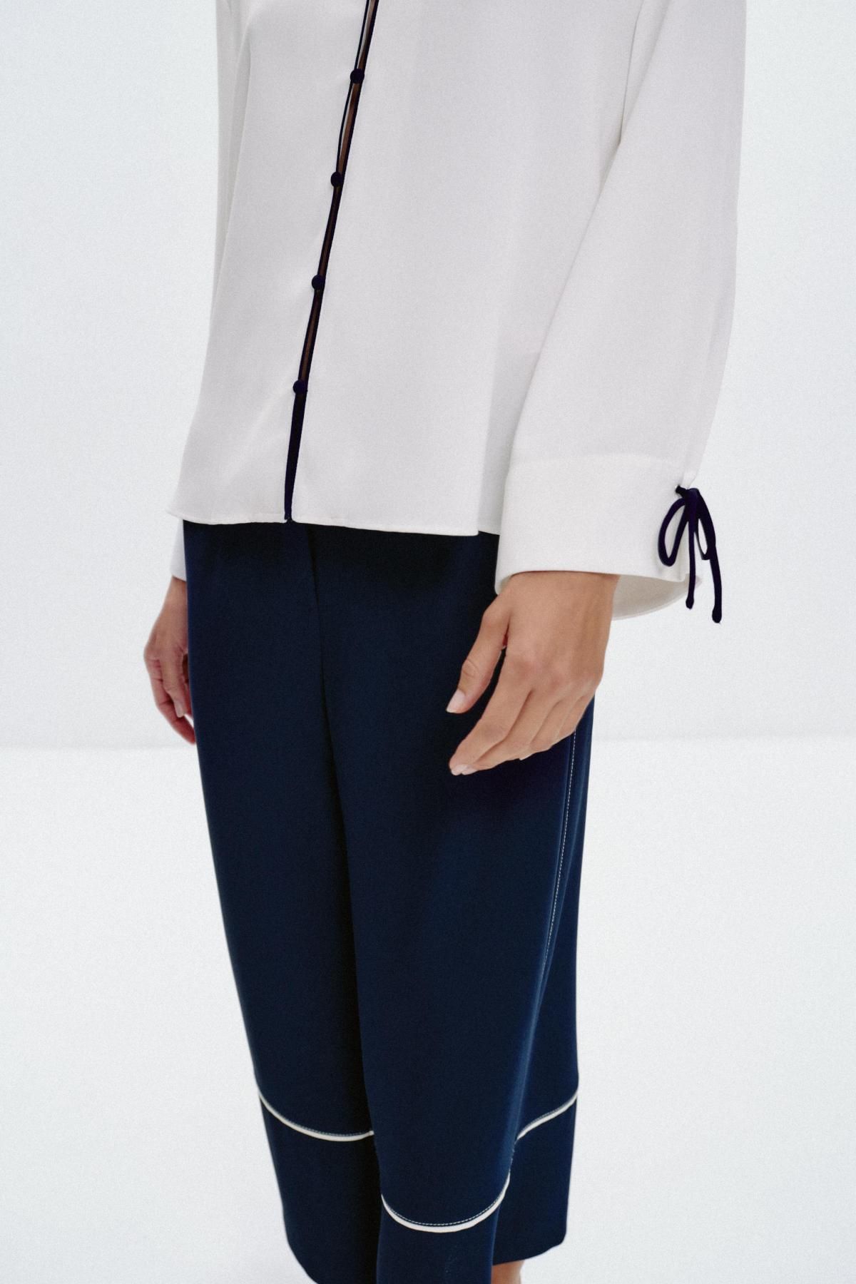 자라 하이웨이스트 와이드 스티치 크롭 팬츠 8543/572 NAVY BLUE - 상세 이미지 5