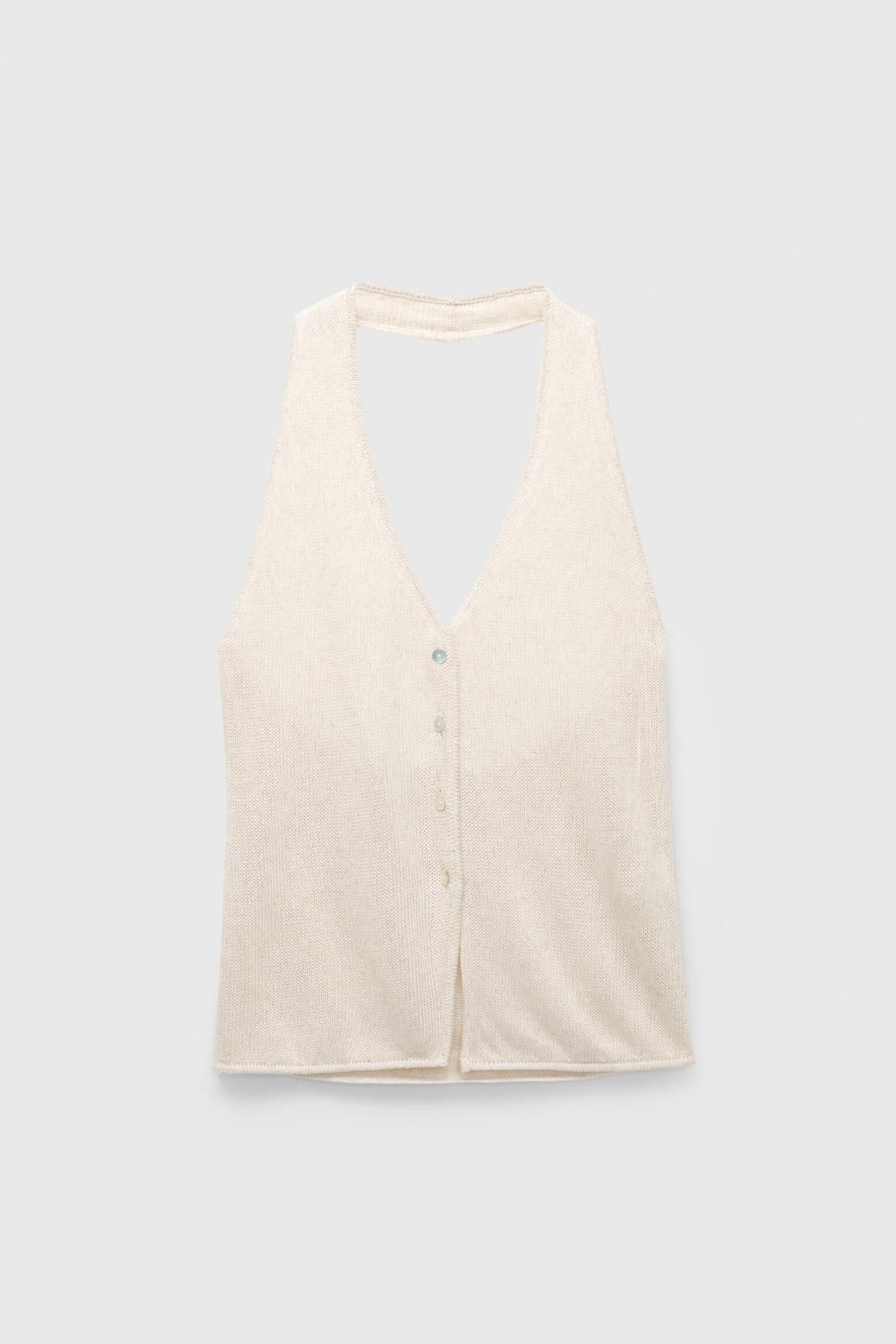 풀앤베어 니트 린넨 혼방 버튼 홀터넥 베스트 민소매 7510/371 BEIGE - 메인 이미지