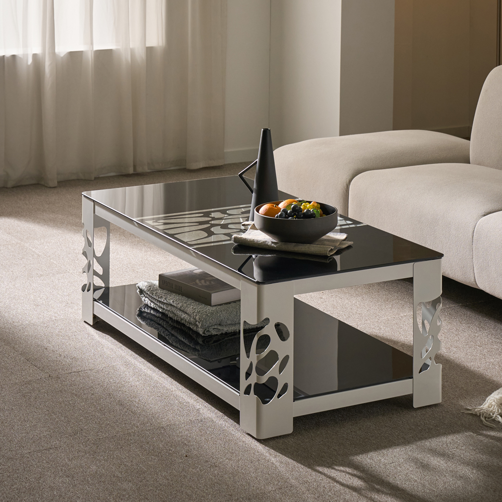 세피아 2단 강화유리 1200 거실테이블 블랙