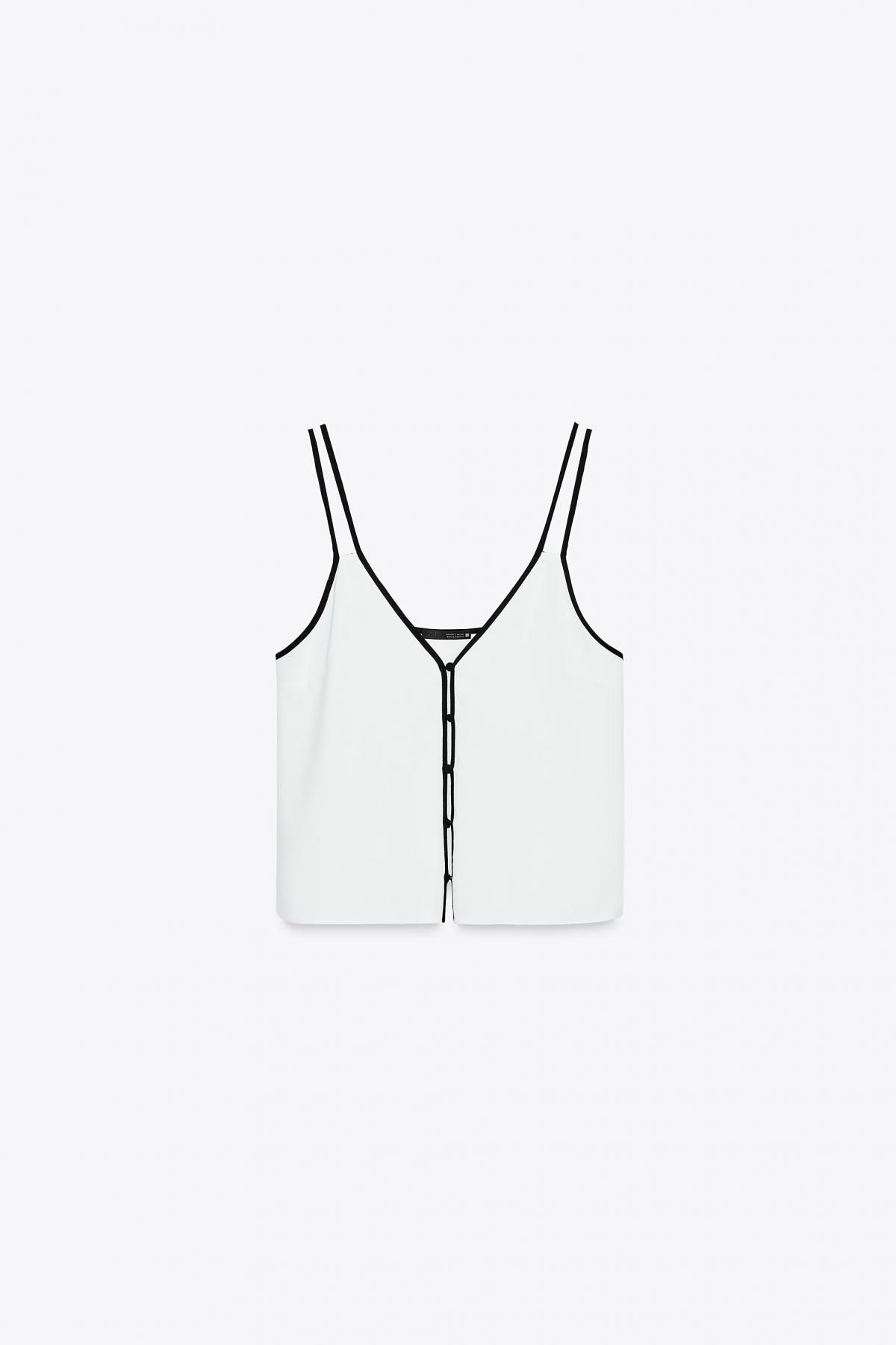 자라 컨트라스트 파이핑 버튼업 캐미솔 탑 8527/572 OYSTER-WHITE - 메인 이미지