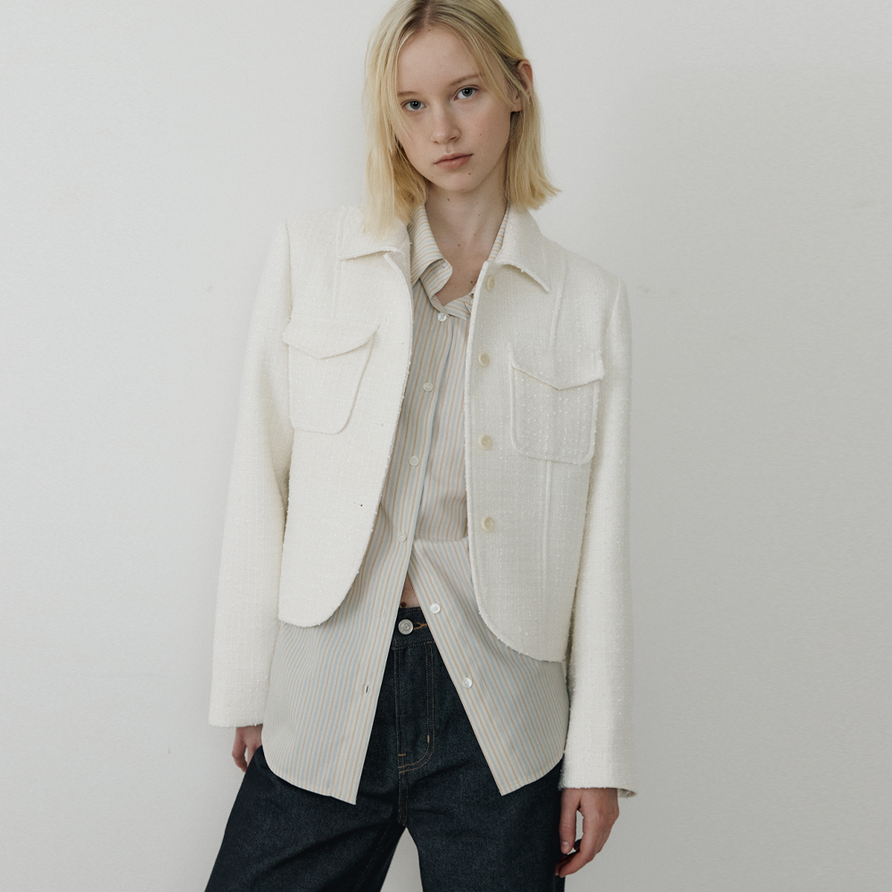 [블루브릭] Short tweed jacket (ivory) - 상품 이미지