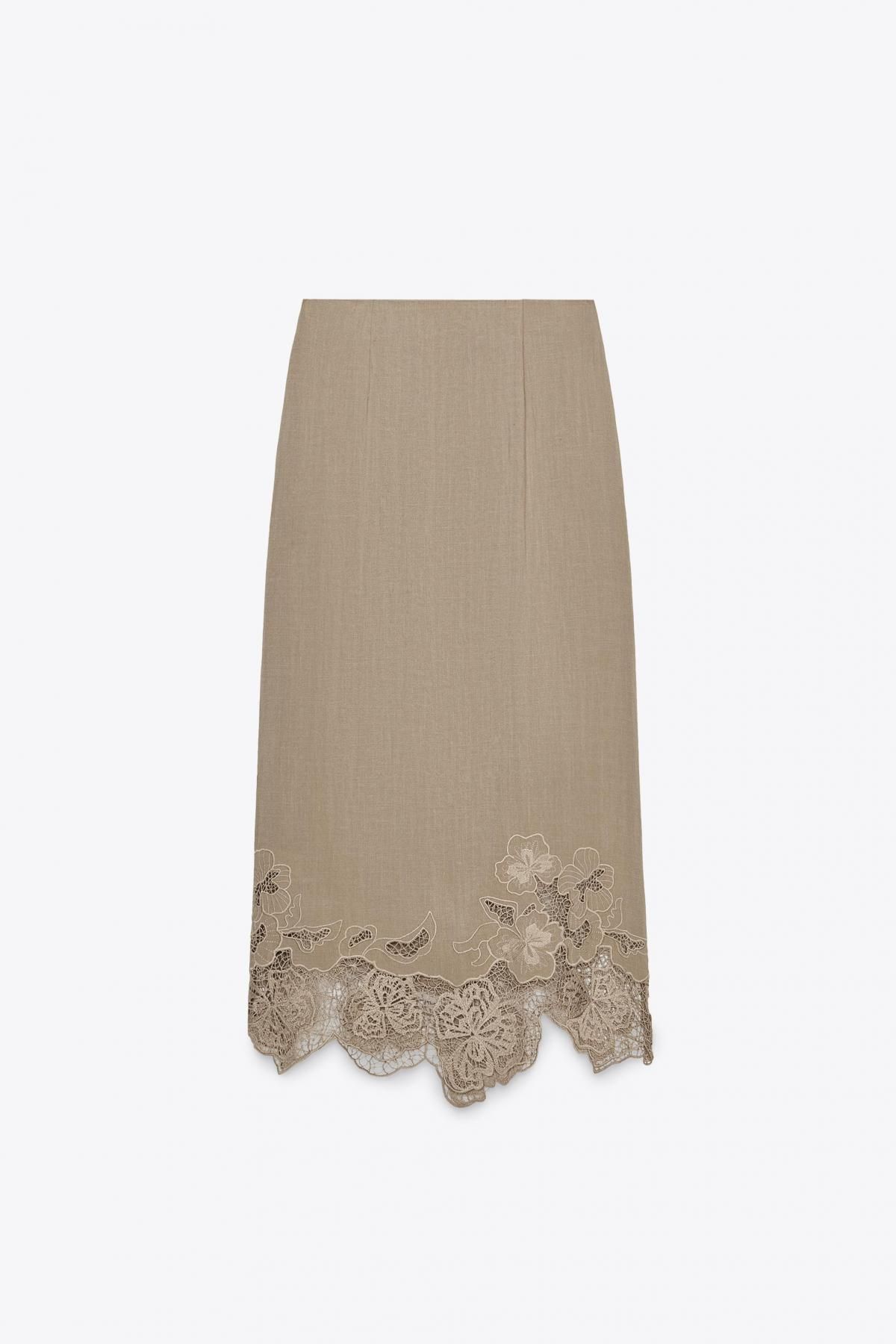 자라 자수 란제리 미디 스커트 8741/050 BROWN / TAUPE - 상세 이미지 3