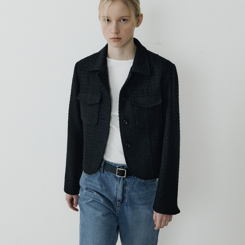 [블루브릭] Short tweed jacket (black)