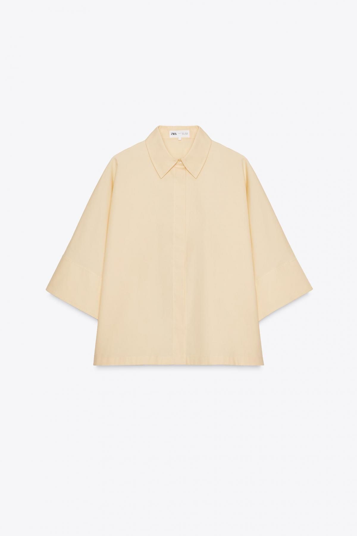 자라 미니멀 오버핏 테크니컬 코튼 반팔 셔츠 4786/157 YELLOW - 메인 이미지