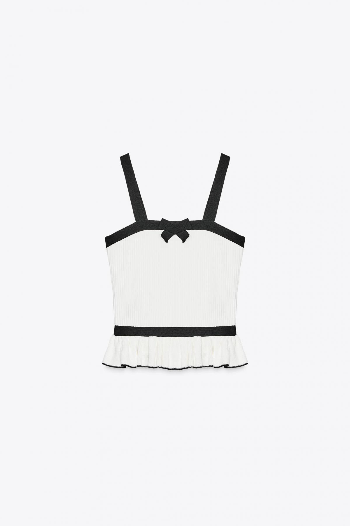 자라 리본 디테일 배색 니트 민소매 탑 4770/173 BLACK / WHITE - 메인 이미지