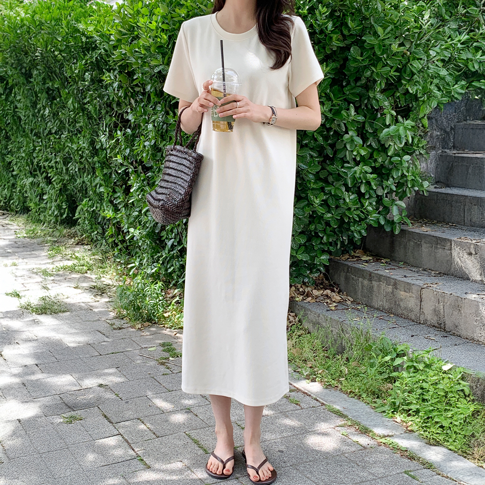 [+루즈핏추가/자체제작] 쫀듯핏 여름 H라인 반팔 롱 원피스 OPS050