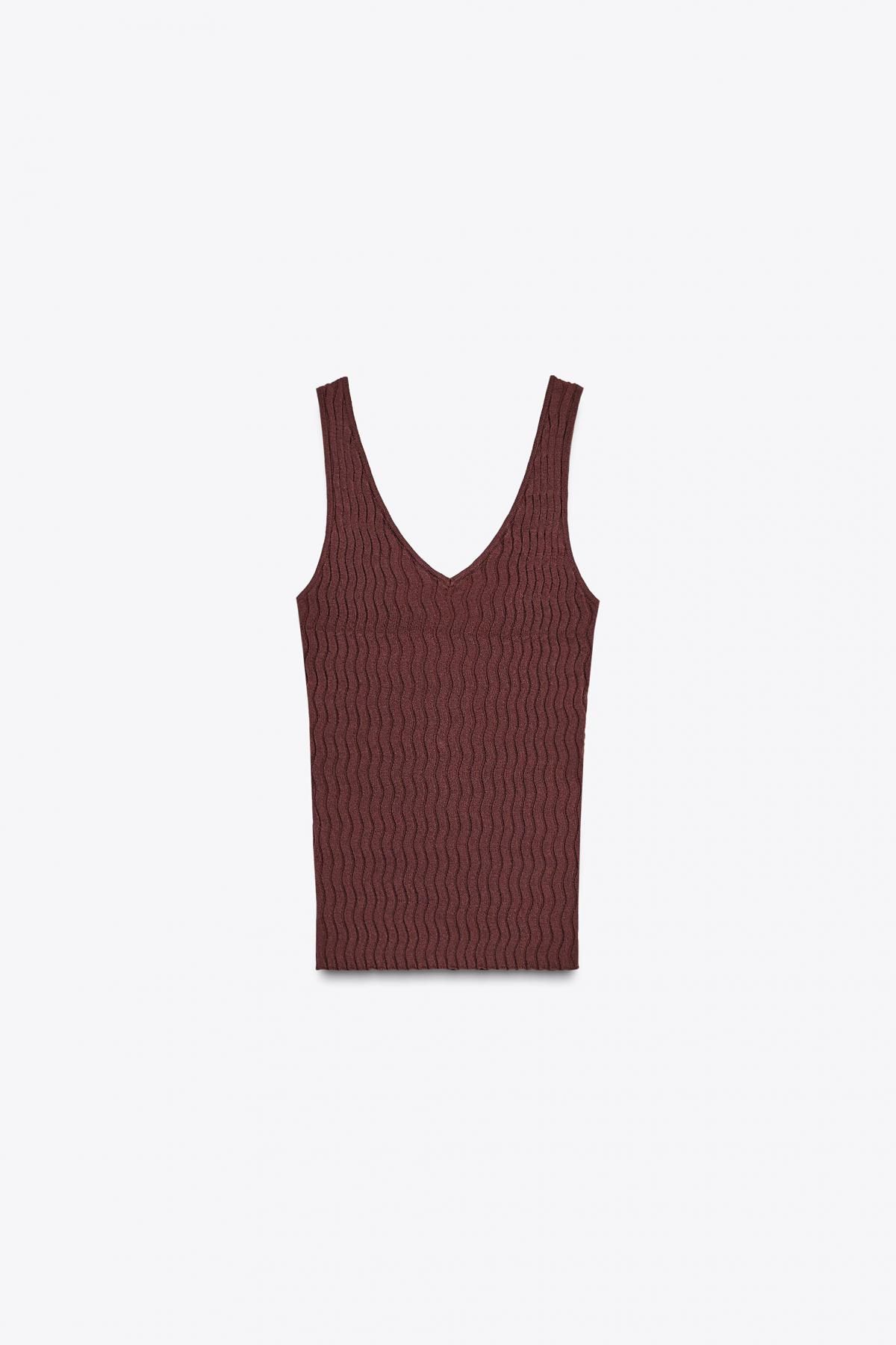 자라 텍스처드 브이넥 니트 민소매탑 슬림핏 4938/109 BURGUNDY - 상세 이미지 5