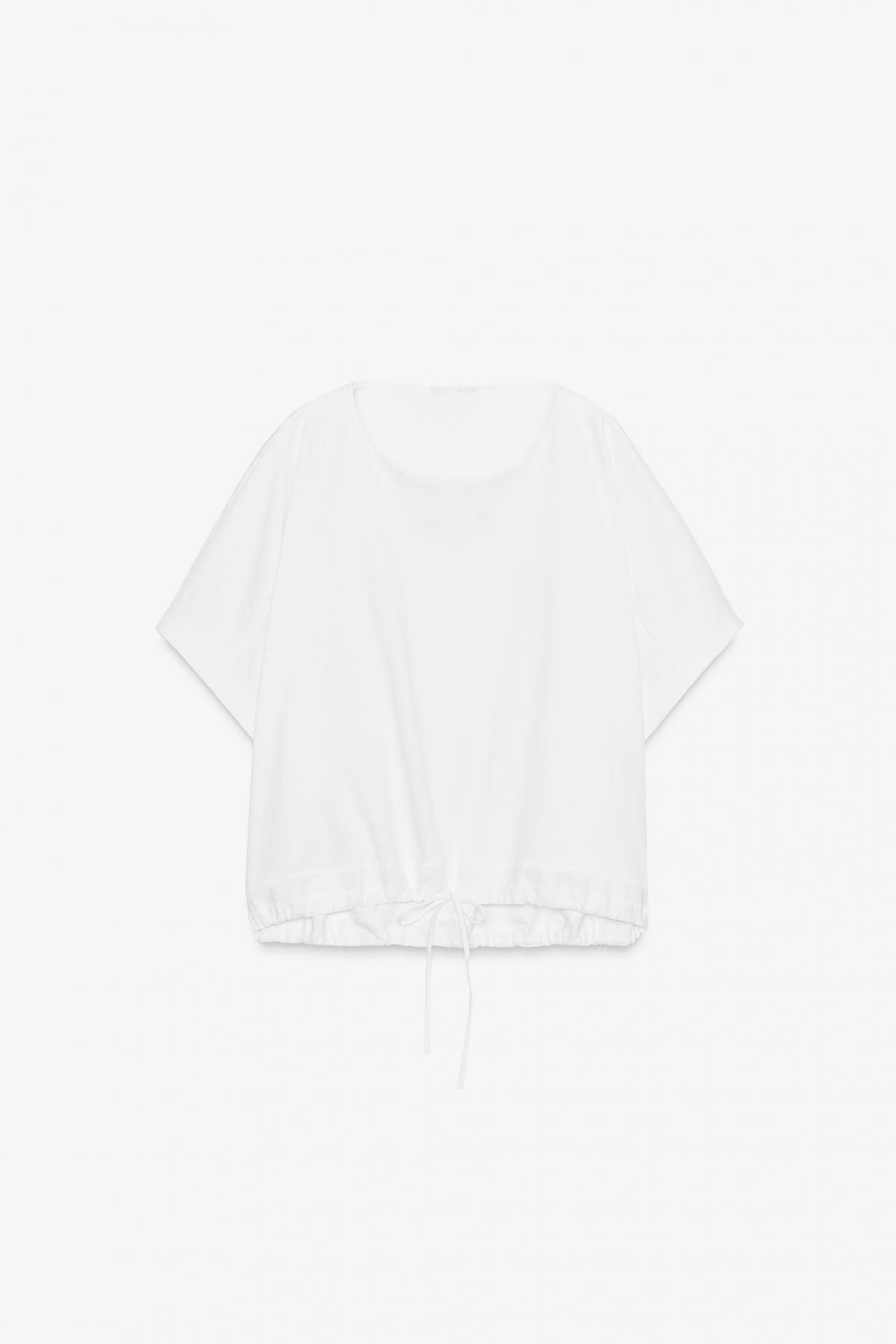 자라 코튼 라운드넥 스트링 반팔 티셔츠 0264/024 WHITE - 메인 이미지