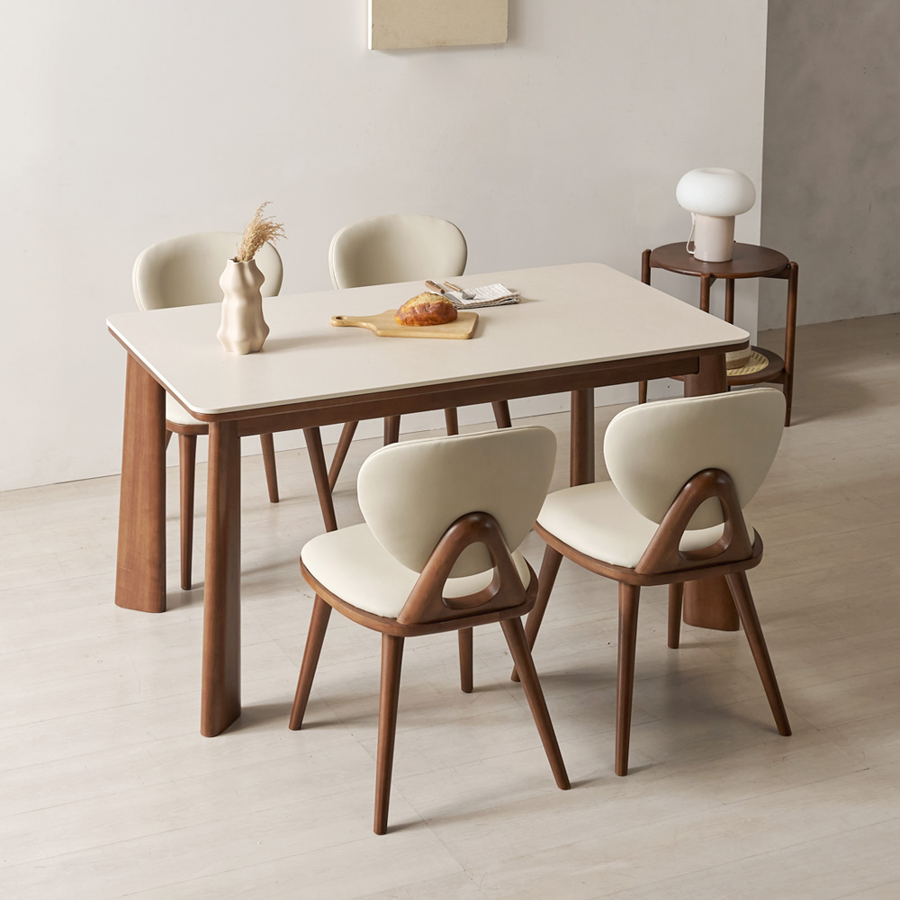 브로나 4인용 포세린 세라믹식탁 세트 원목 테이블 세라믹상판 식탁+의자4, 1400mm, 월넛