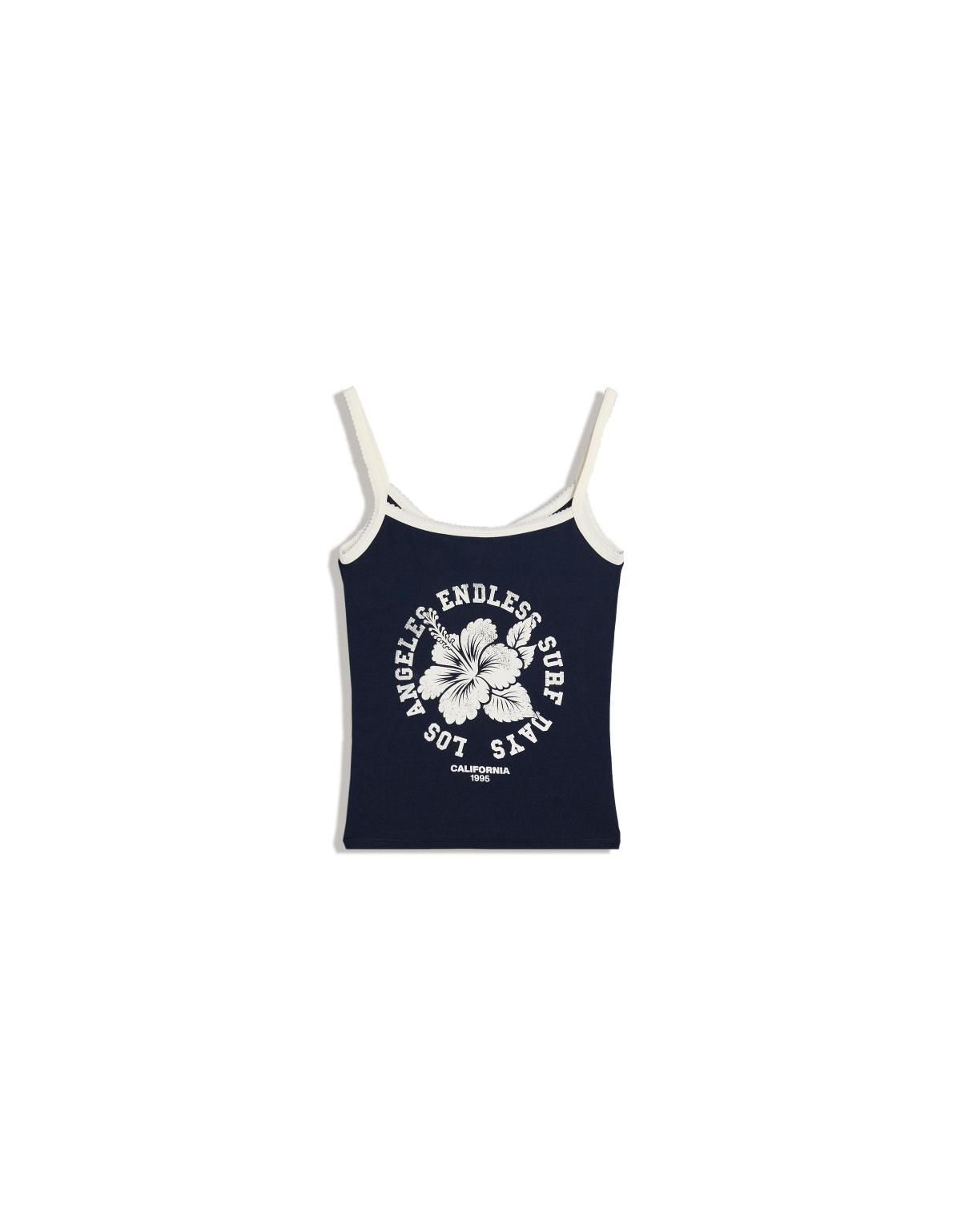 버쉬카 프린트 스트랩 슬리브리스 탑 8884/152 NAVY - 상세 이미지 2