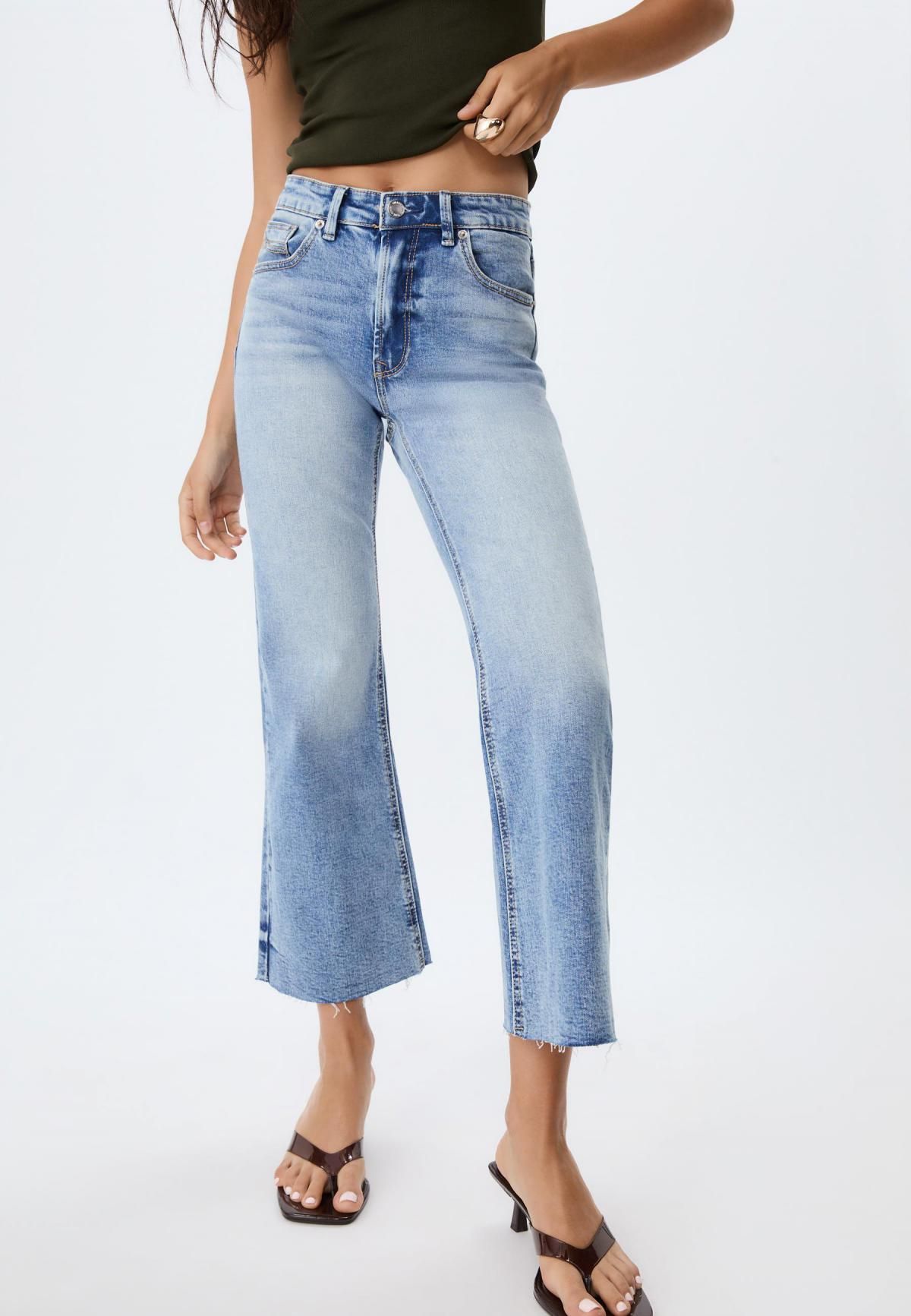 스트라디바리우스 크롭 부츠컷 데님 하이웨이스트 팬츠 1480/410 MEDIUM DENIM WASH - 상품 이미지