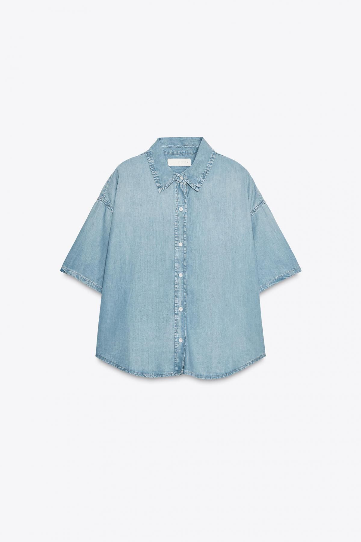 자라 트렌디 크롭 데님 반팔 셔츠 0250/261 LIGHT BLUE - 메인 이미지