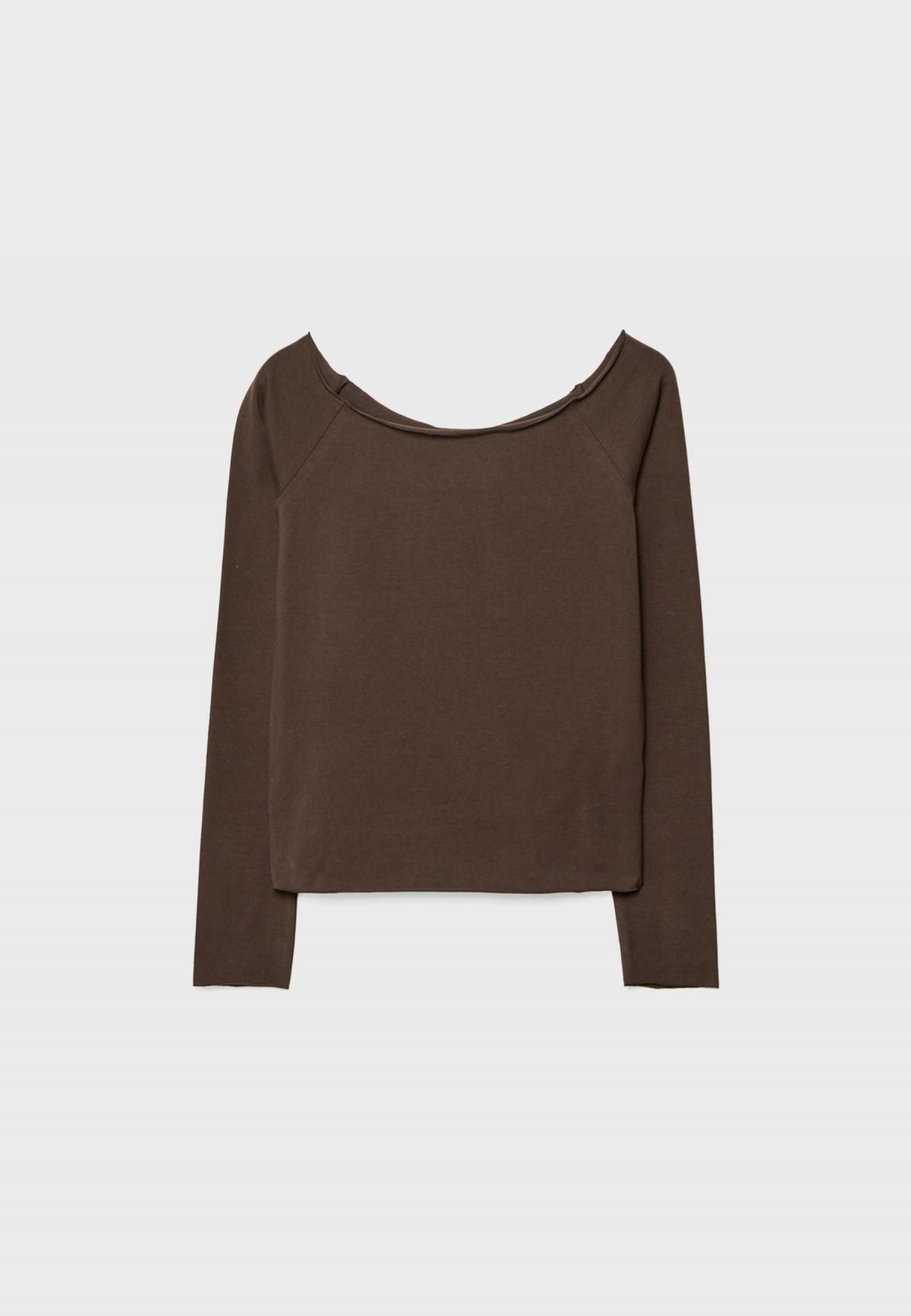 스트라디바리우스 오프숄더 보트넥 슬림핏 긴팔 티셔츠 8075/650 BROWN - 상세 이미지 3