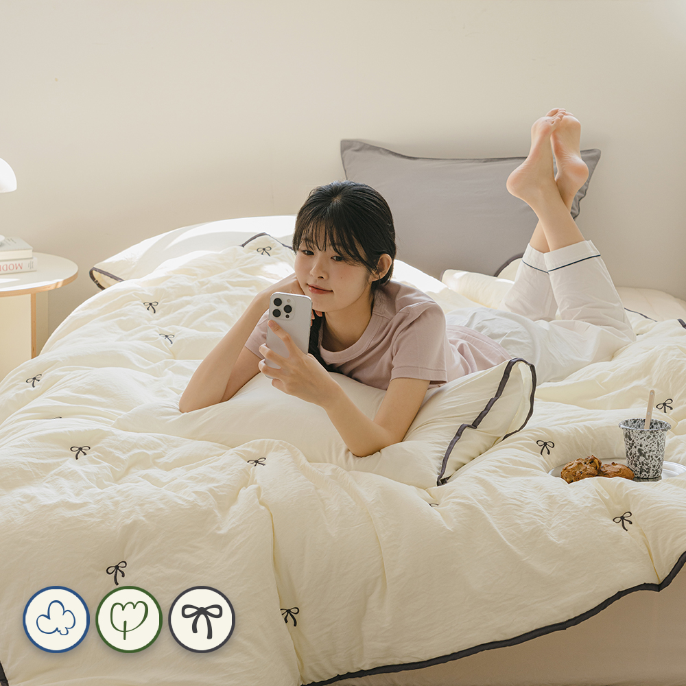 [네이버단독 신상특가] 바자르 시즈닝 소프트워싱 자수 먼지없는 사계절 차렵이불 SS