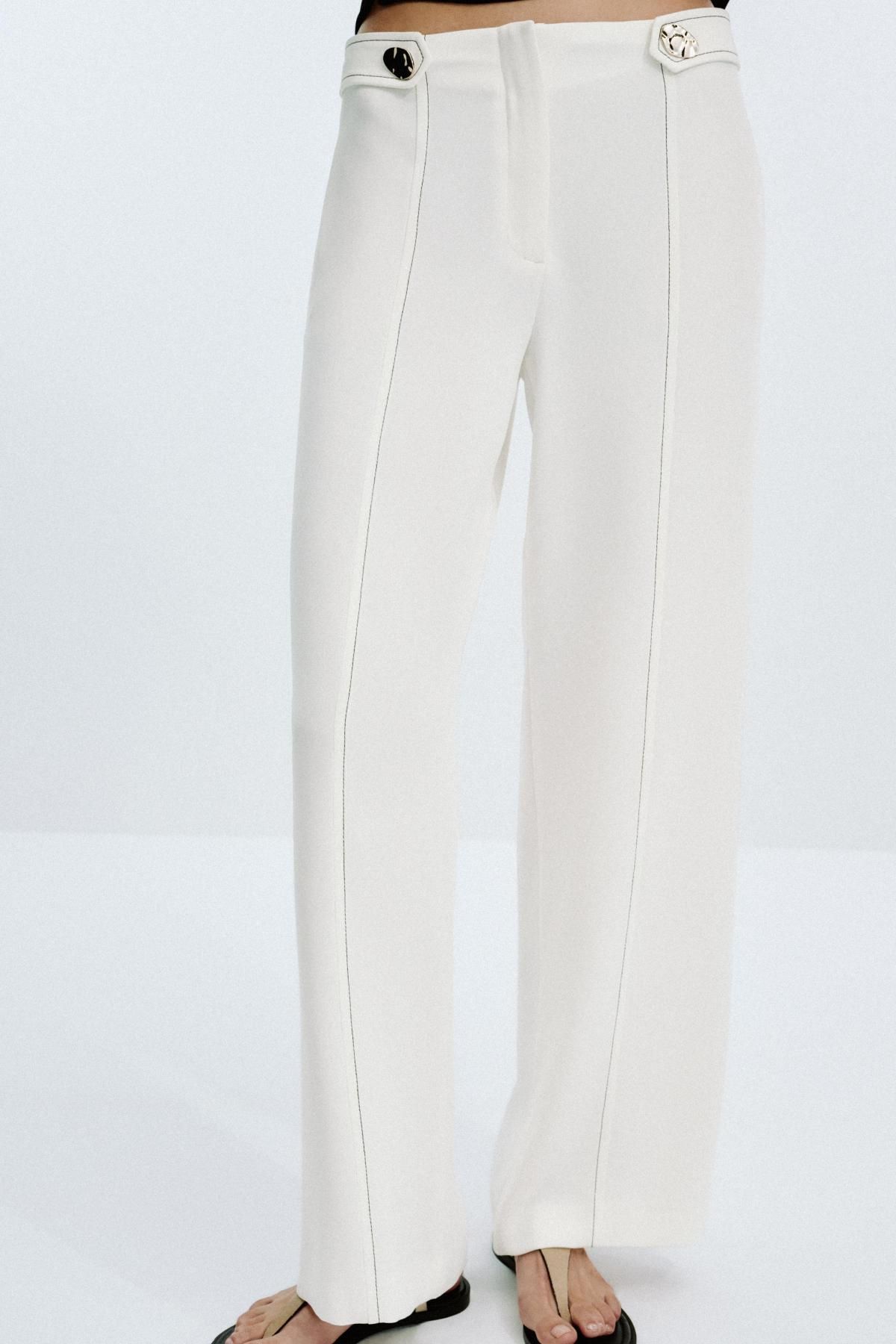 자라 하이웨이스트 스트레이트 골드버튼 스티치 팬츠 8540/572 OYSTER-WHITE - 메인 이미지