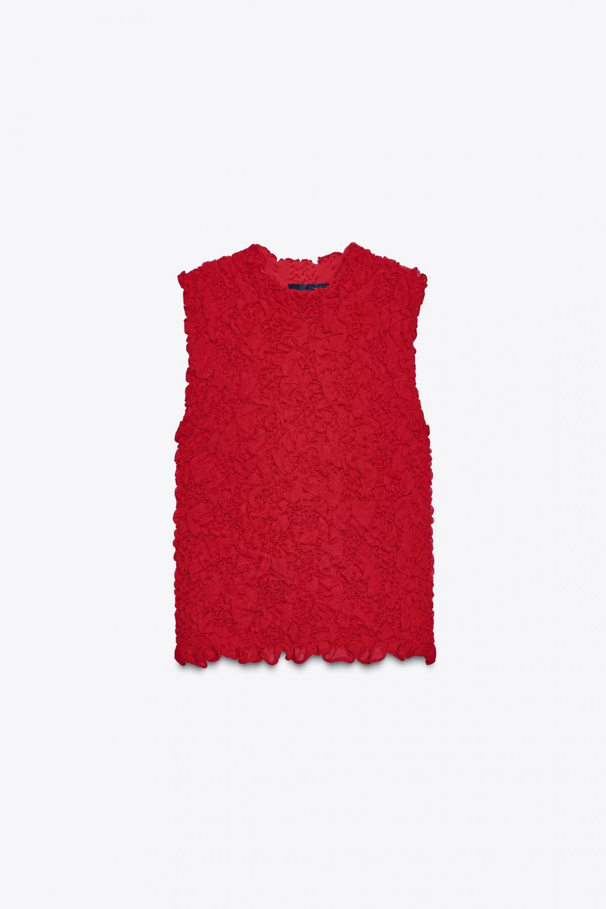 자라 텍스처드 라운드넥 니트 민소매 탑 3920/127 RED - 메인 이미지