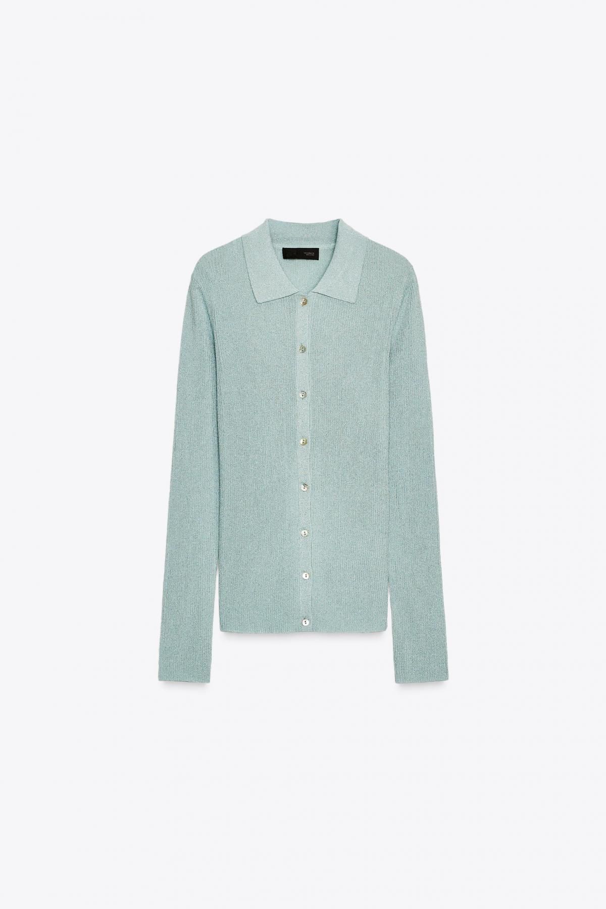 자라 메탈릭 얀 니트 폴로 탑 2142/129 PASTEL BLUE