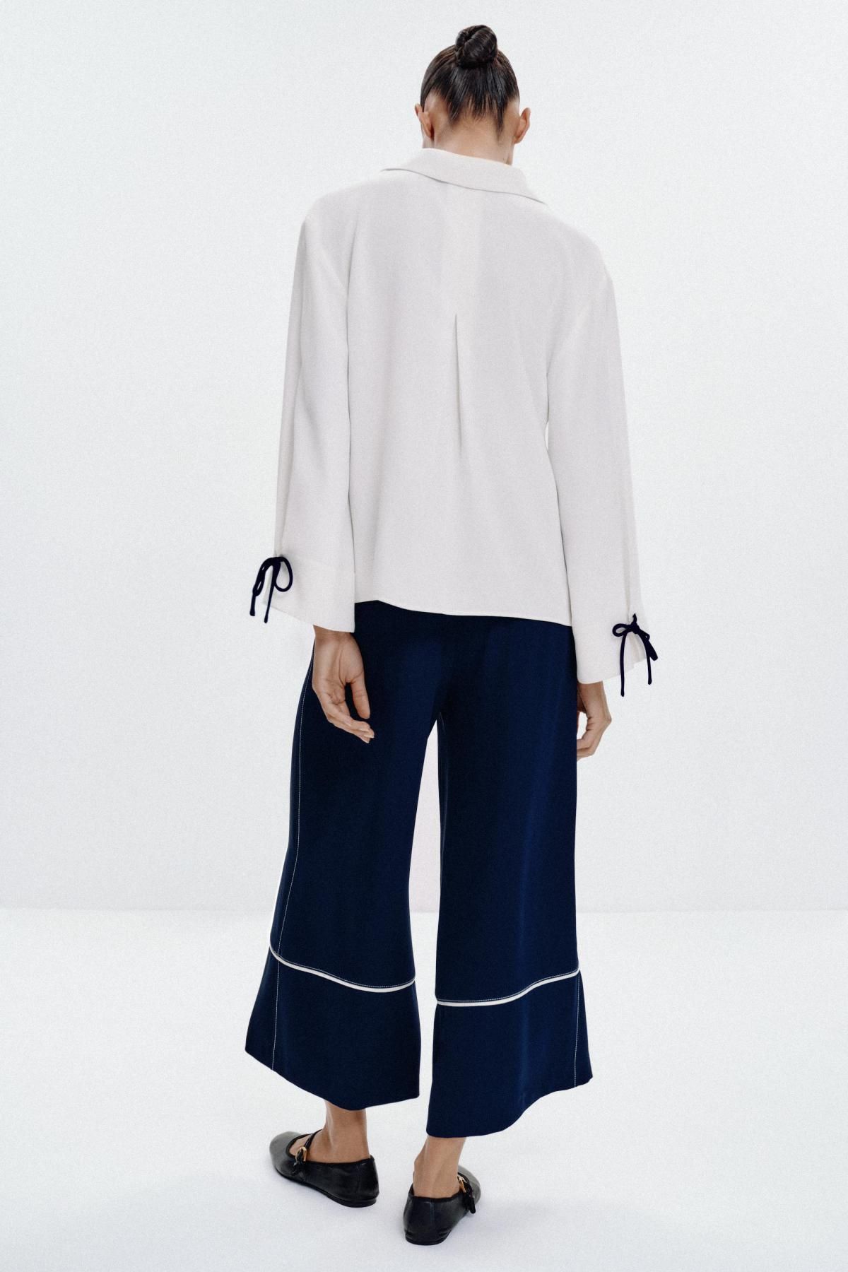 자라 하이웨이스트 와이드 스티치 크롭 팬츠 8543/572 NAVY BLUE - 상세 이미지 3