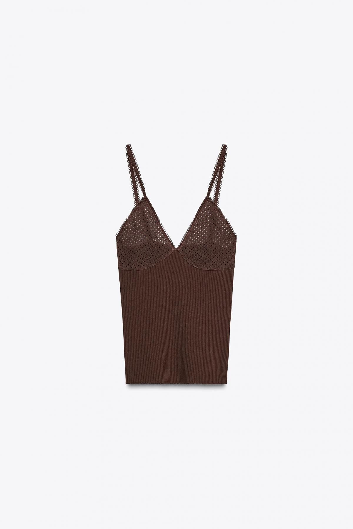 자라 브라운 포인텔 니트 민소매 브이넥 탑 5644/825 BROWN - 메인 이미지