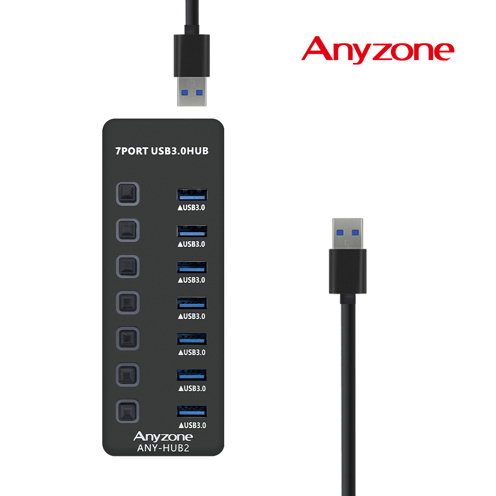 애니존 USB 3.0 A타입 허브 7포트 블랙 무전원 (어댑터별매) ANY-HUB2 - 메인 이미지