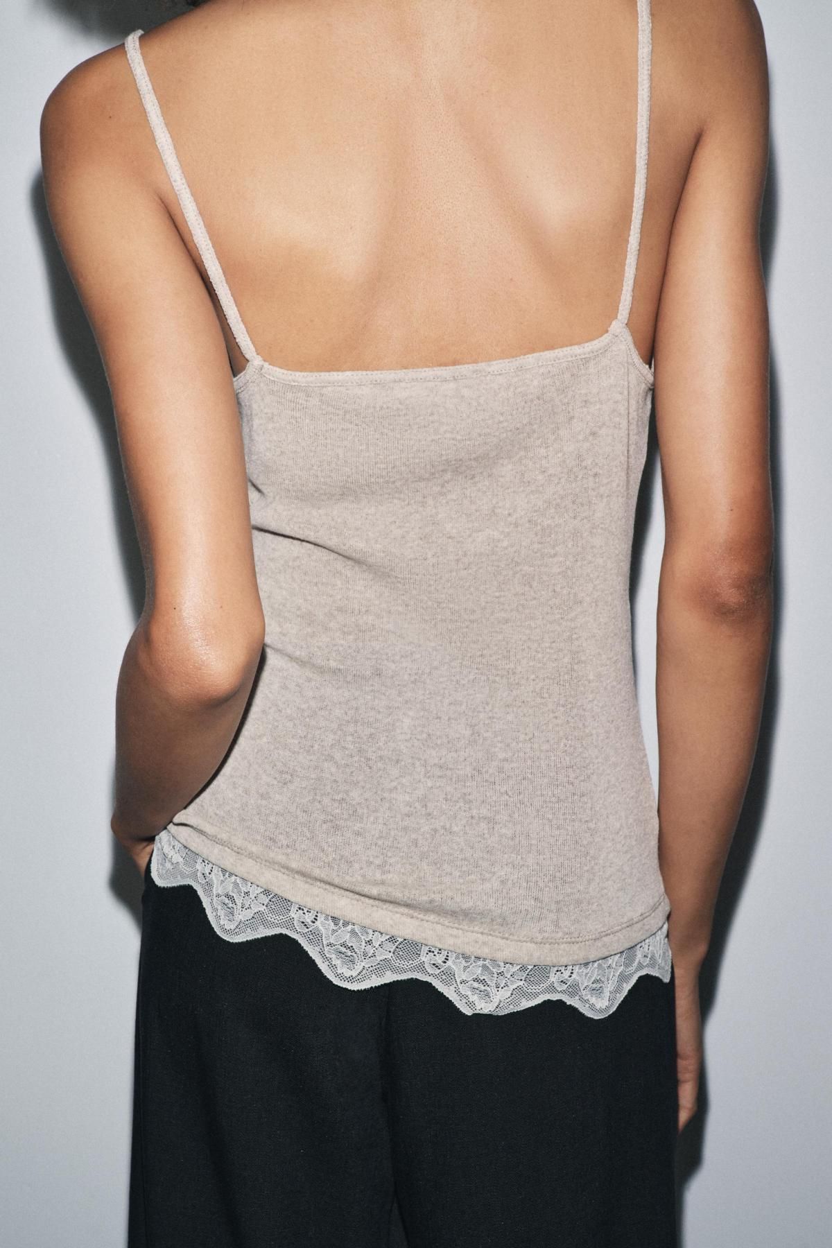 자라 레이스 스트랩 브이넥 캐미솔 탑 5644/826 BEIGE MARL - 상세 이미지 4