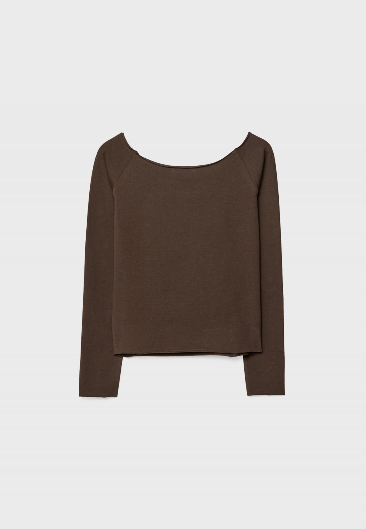 스트라디바리우스 오프숄더 보트넥 슬림핏 긴팔 티셔츠 8075/650 BROWN - 상품 이미지