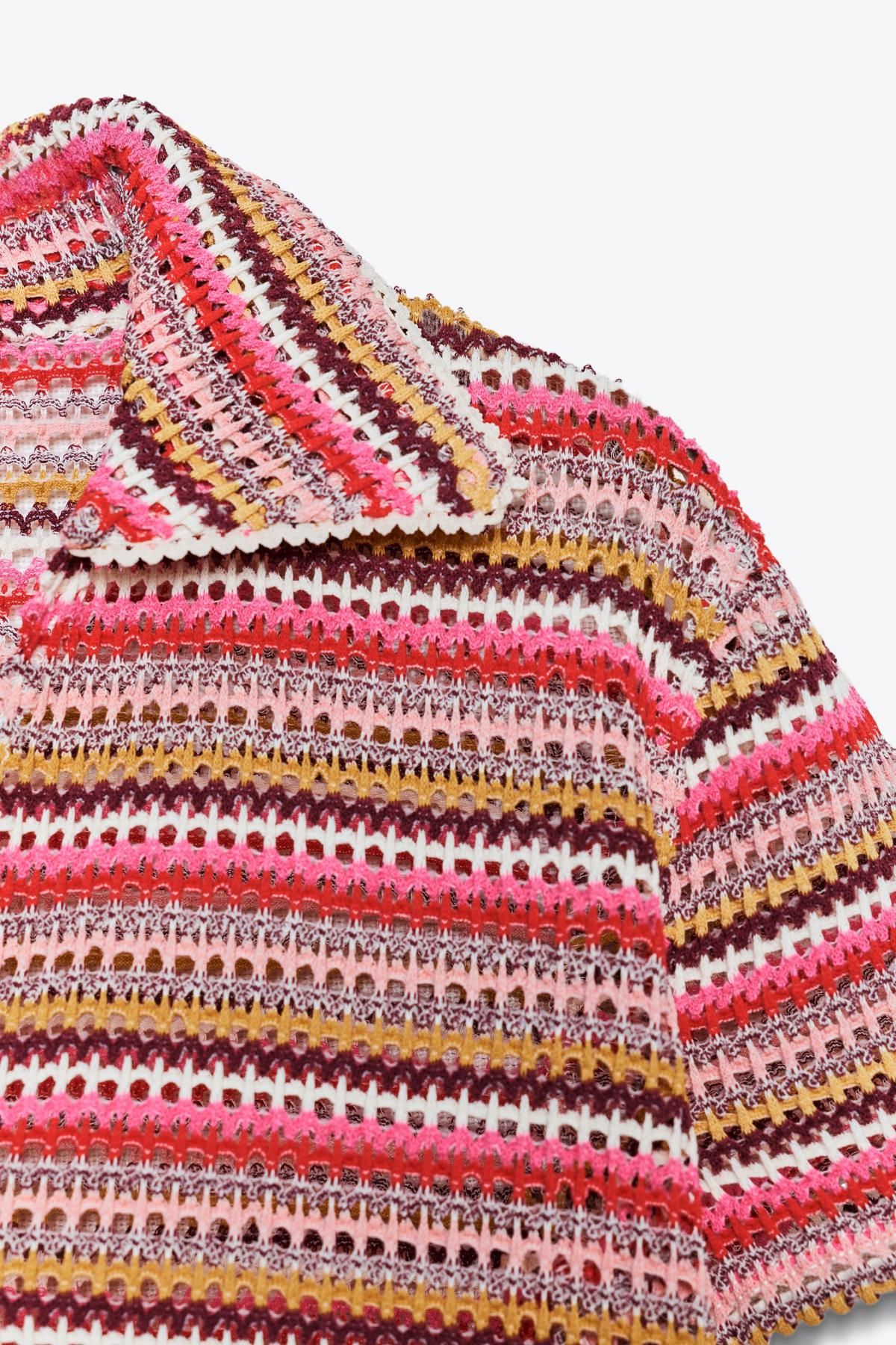 자라 멀티컬러 크로셰 브이넥 반팔 폴로 셔츠 1131/809 MULTICOLOURED - 상세 이미지 5